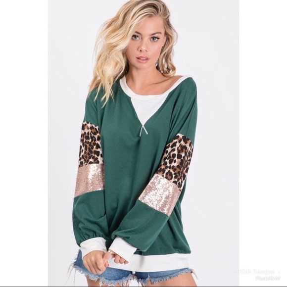 2 LEFT! Contrast Sequin Sleeve Pullover - Picture 8 of 8